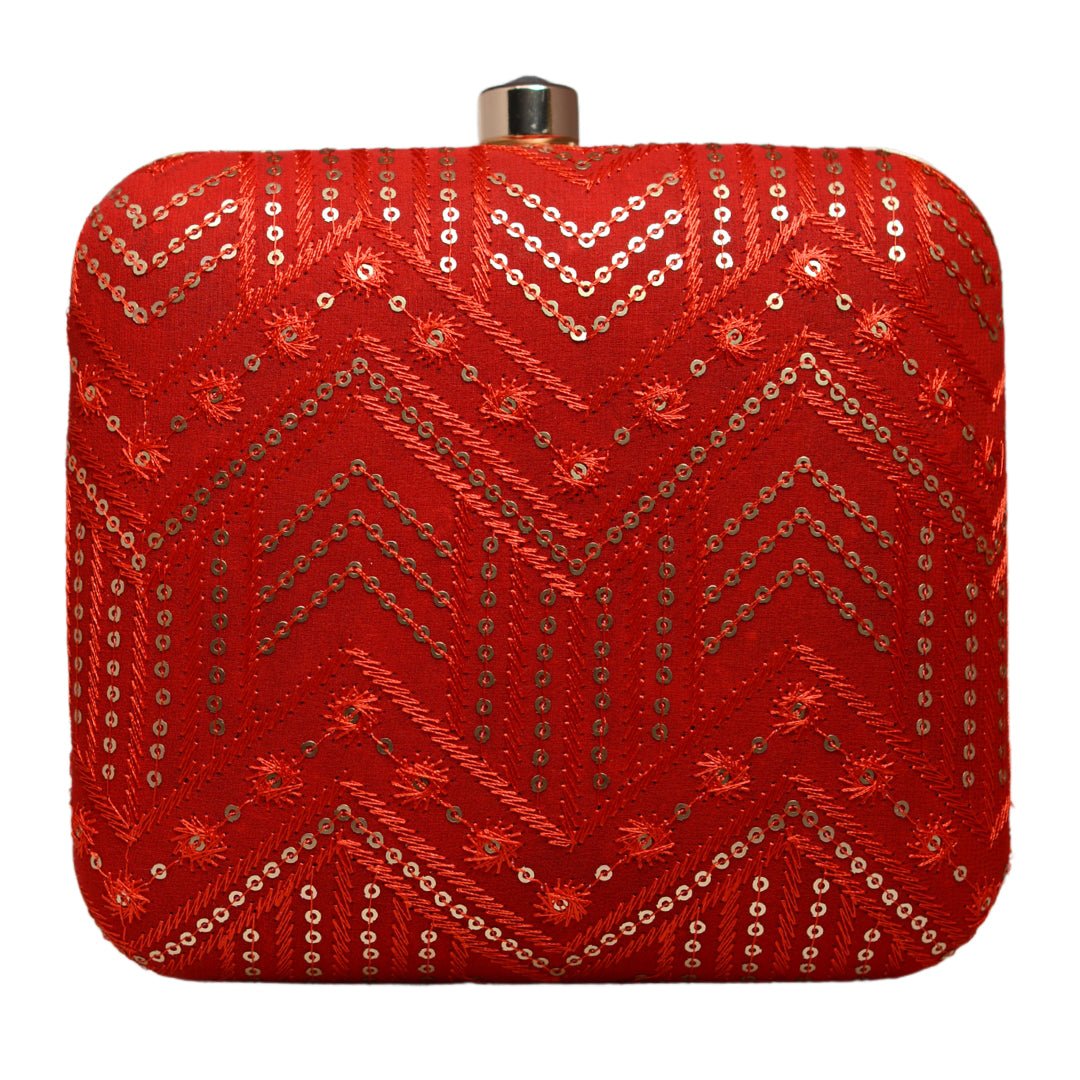 Red Zigzag Sequins Party Clutch