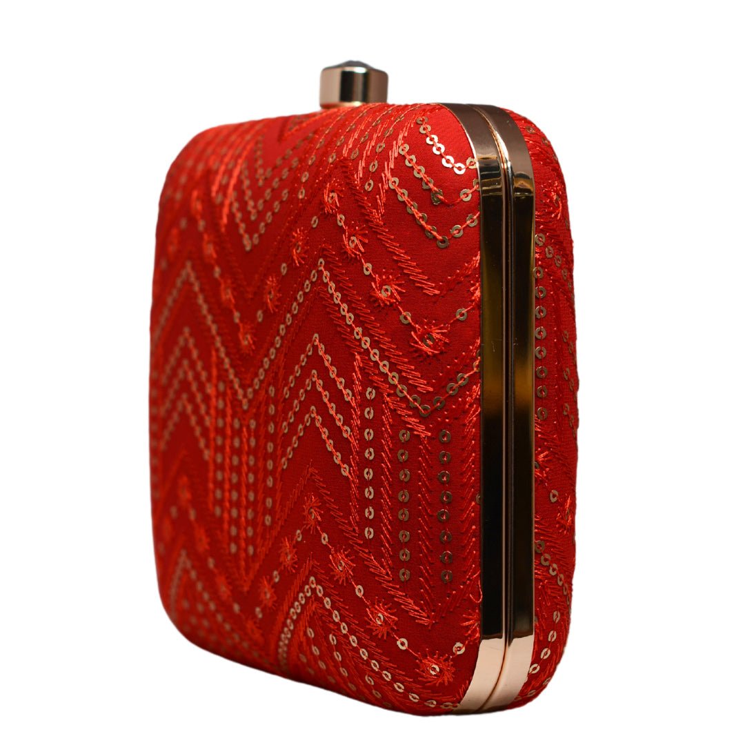 Red Zigzag Sequins Party Clutch