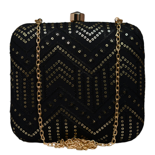 Black Zigzag Sequins Embroidery Clutch