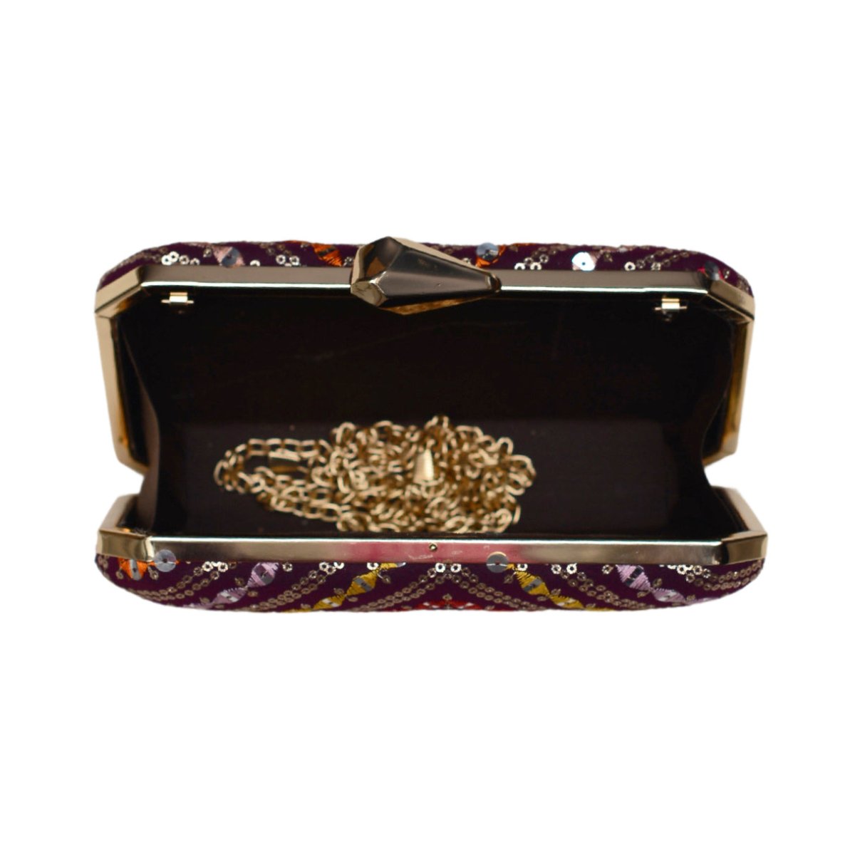 Wine Sequins Multicolour Embroidery Clutch