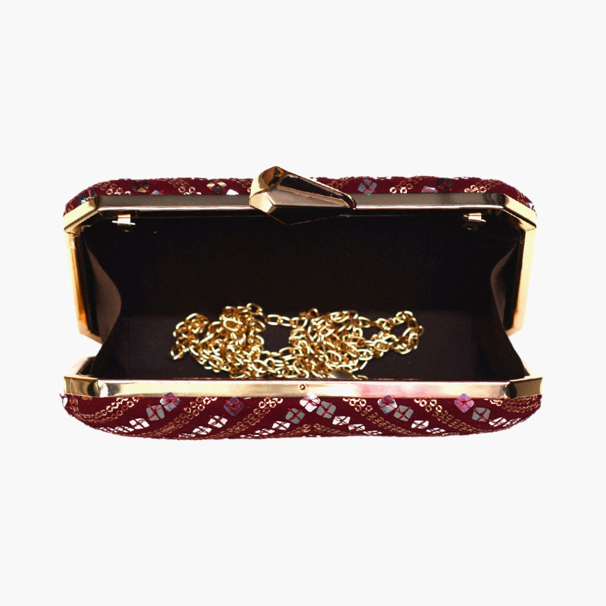 Silver Sequins Maroon Embroidery Clutch