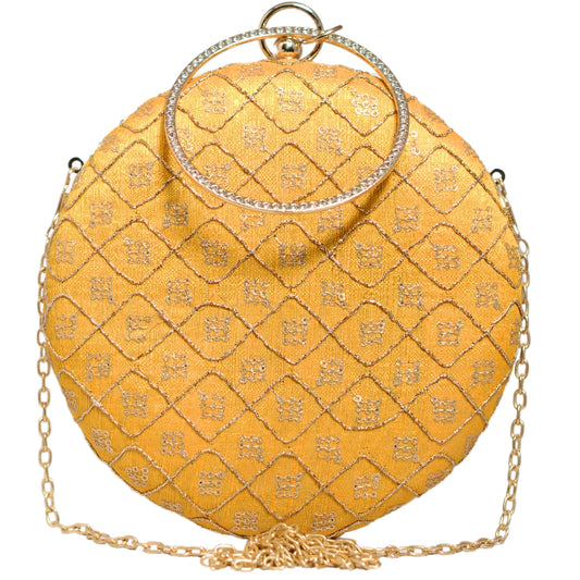 Yellow Sequins Embroidery Round Clutch