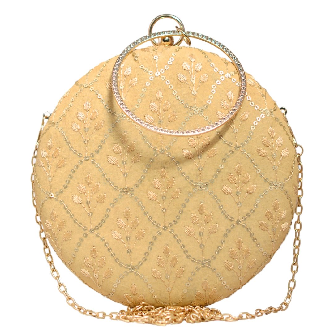 Golden Embroidery Round Clutch
