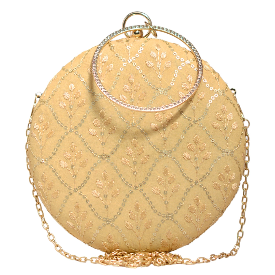 Golden Embroidery Round Clutch