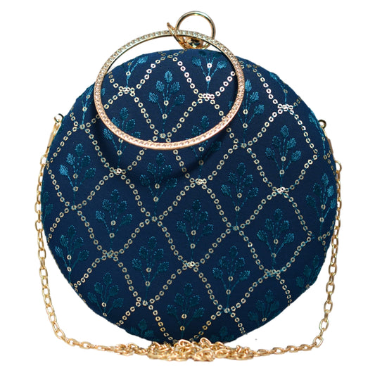 Royal Blue Embroidery Round Clutch