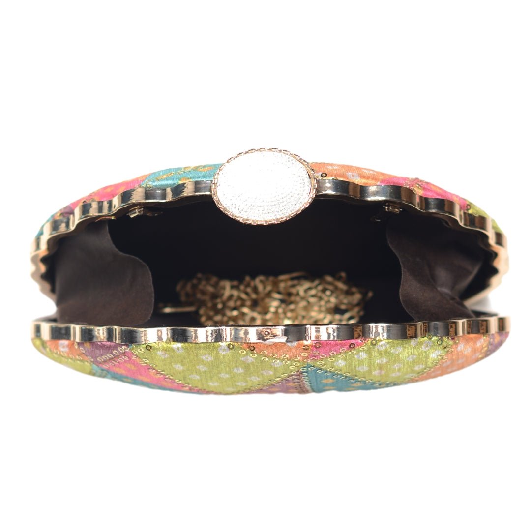 Multicolour Bandhani Pattern Embroidery Clutch