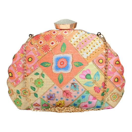 Multicolour Embroidery Moon Shaped Clutch