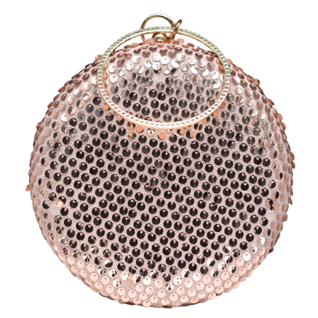 Pastel Pink Sequins Embroidery Round Clutch