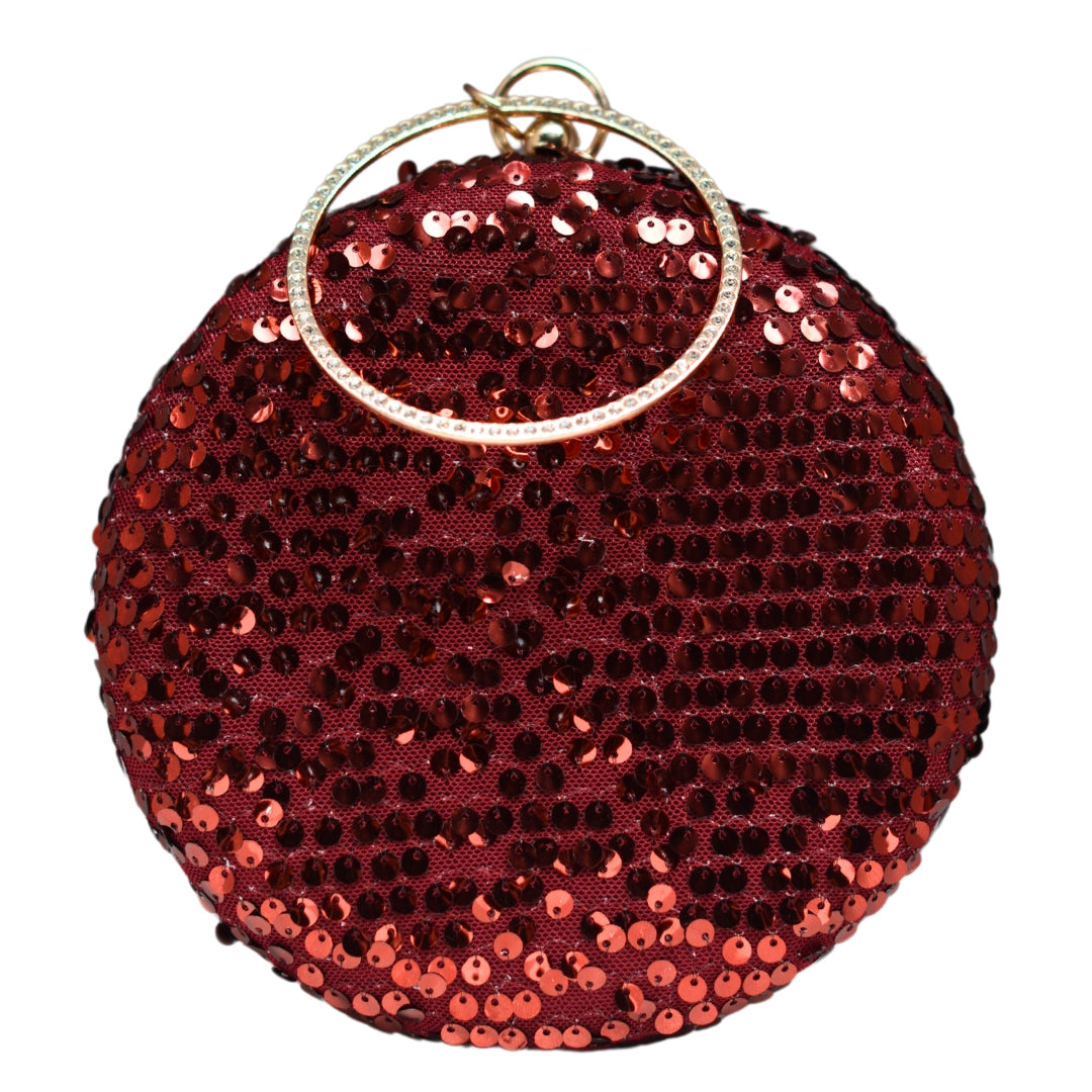 Red Sequins Embroidery Round Clutch