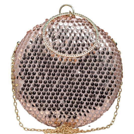 Pastel Pink Sequins Embroidery Round Clutch