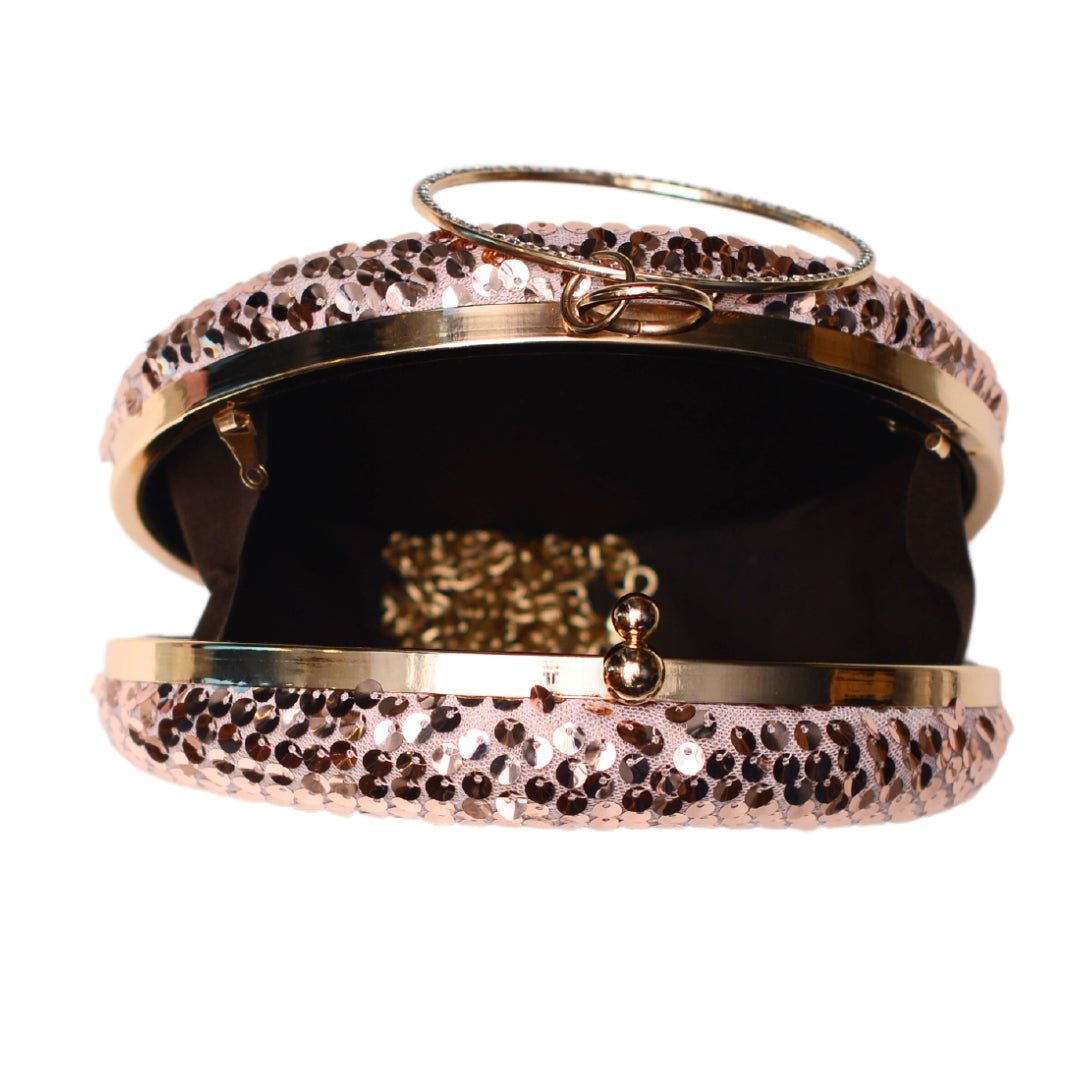 Pastel Pink Sequins Embroidery Round Clutch