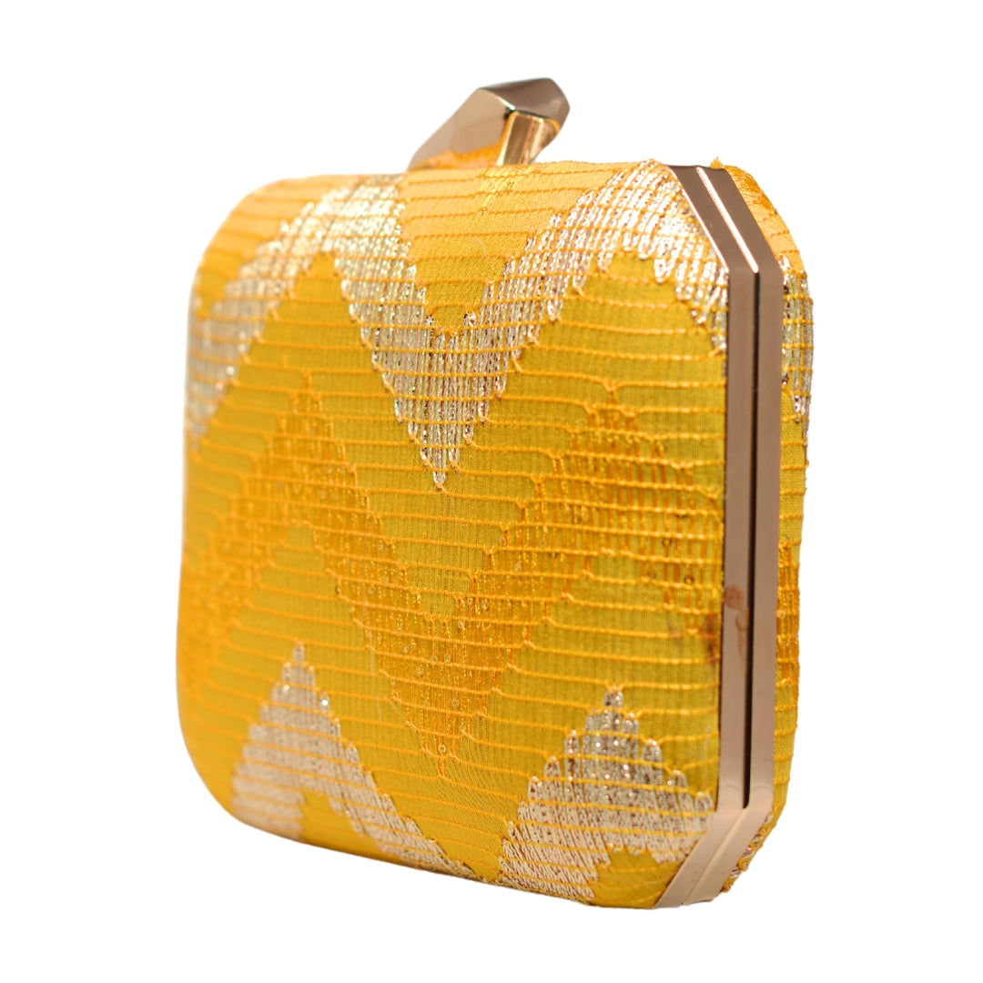 Yellow Zigzag Embroidery Fabric Clutch