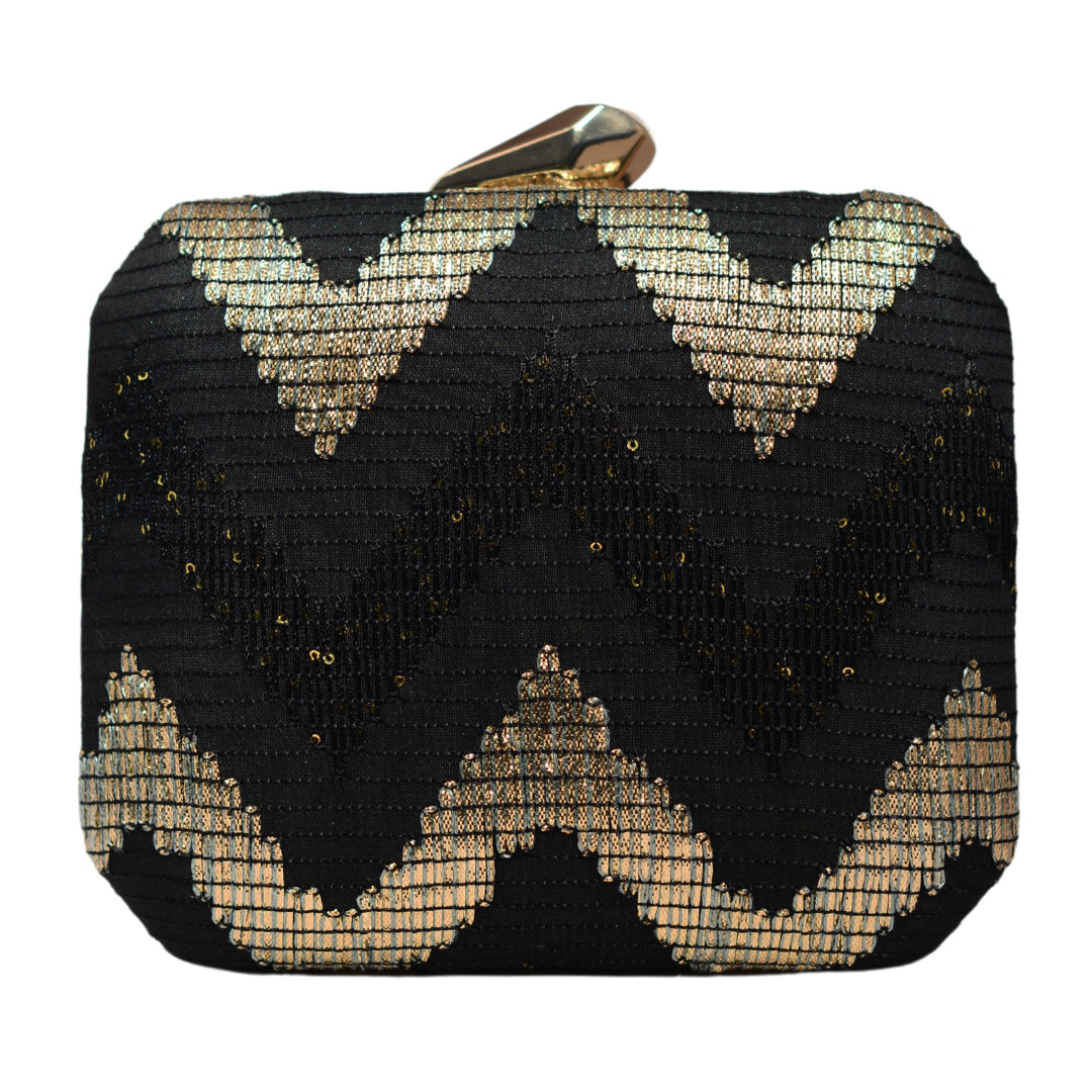 Black Zigzag Embroidery Fabric Clutch