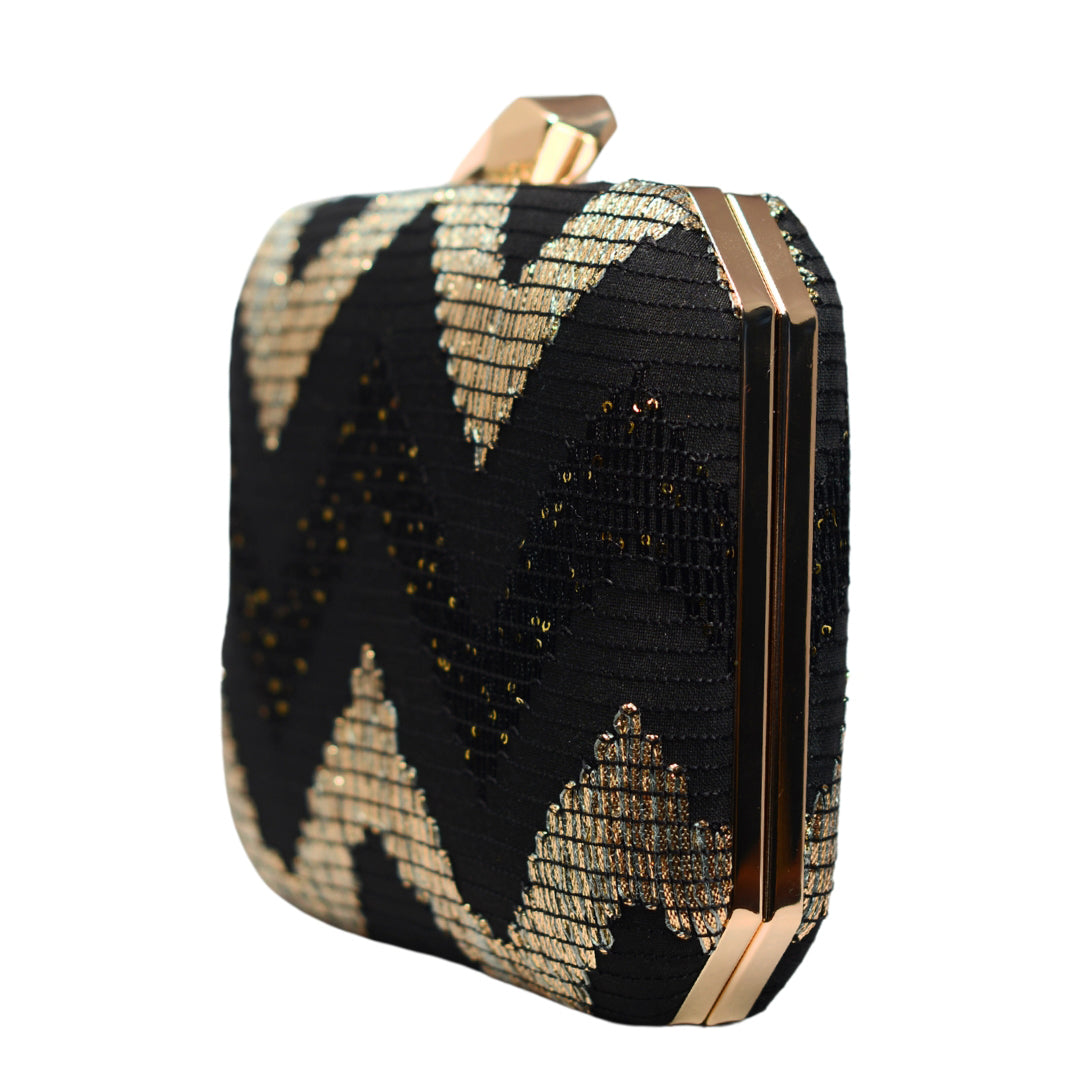 Black Zigzag Embroidery Fabric Clutch