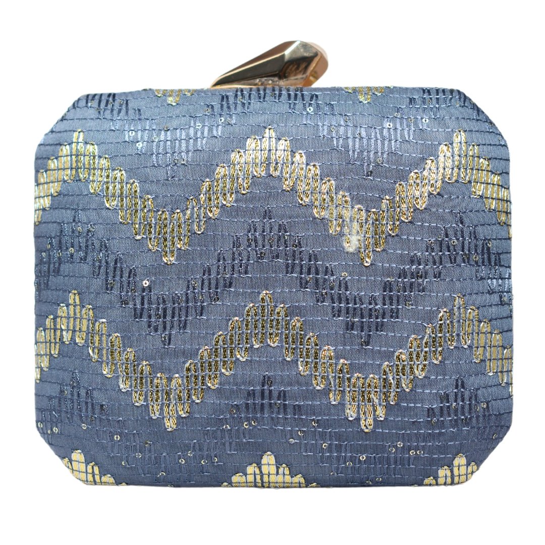 Sky Blue Zigzag Embroidery Clutch
