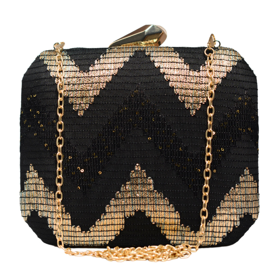 Black Zigzag Embroidery Fabric Clutch