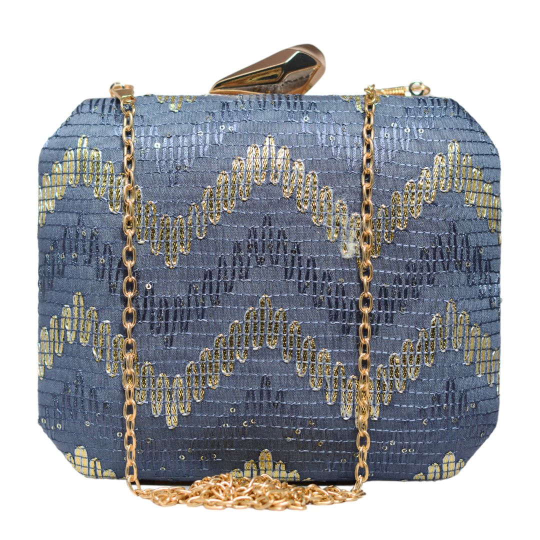 Sky Blue Zigzag Embroidery Clutch