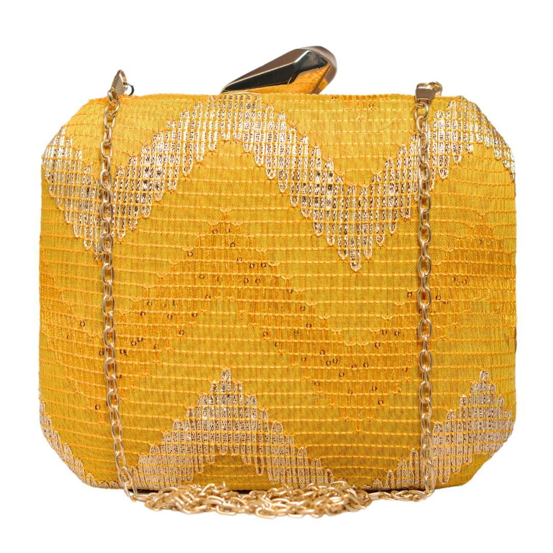 Yellow Zigzag Embroidery Fabric Clutch