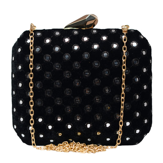 Black Sequins Embroidery Clutch