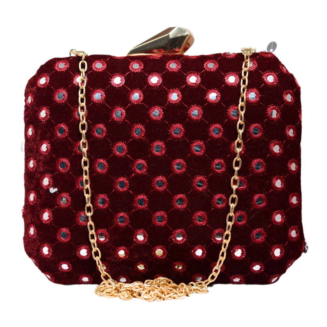 Maroon Sequins Embroidery Clutch