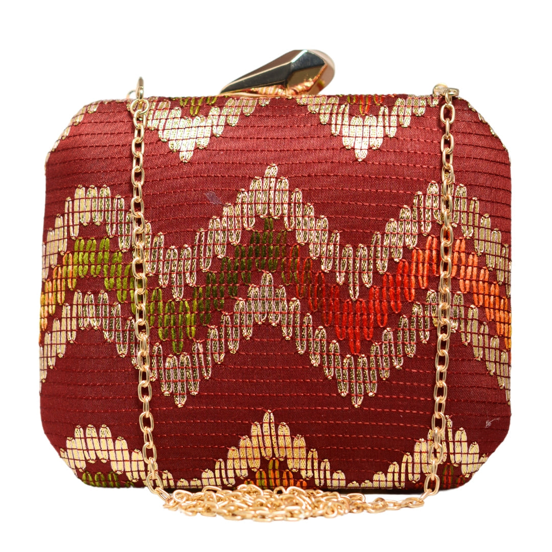 Red Zigzag Embroidery Fabric Clutch