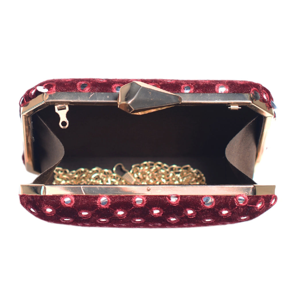 Maroon Sequins Embroidery Clutch