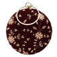 Maroon Floral Embroidery Round Clutch