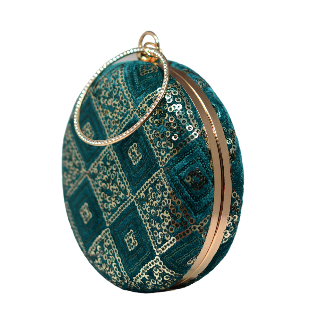 Sea Green Embroidery Round Clutch