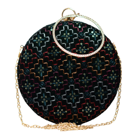 Multicolour Embroidery Round Clutch