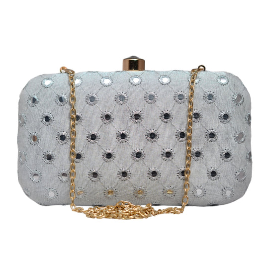 White Sequins Embroidery Clutch