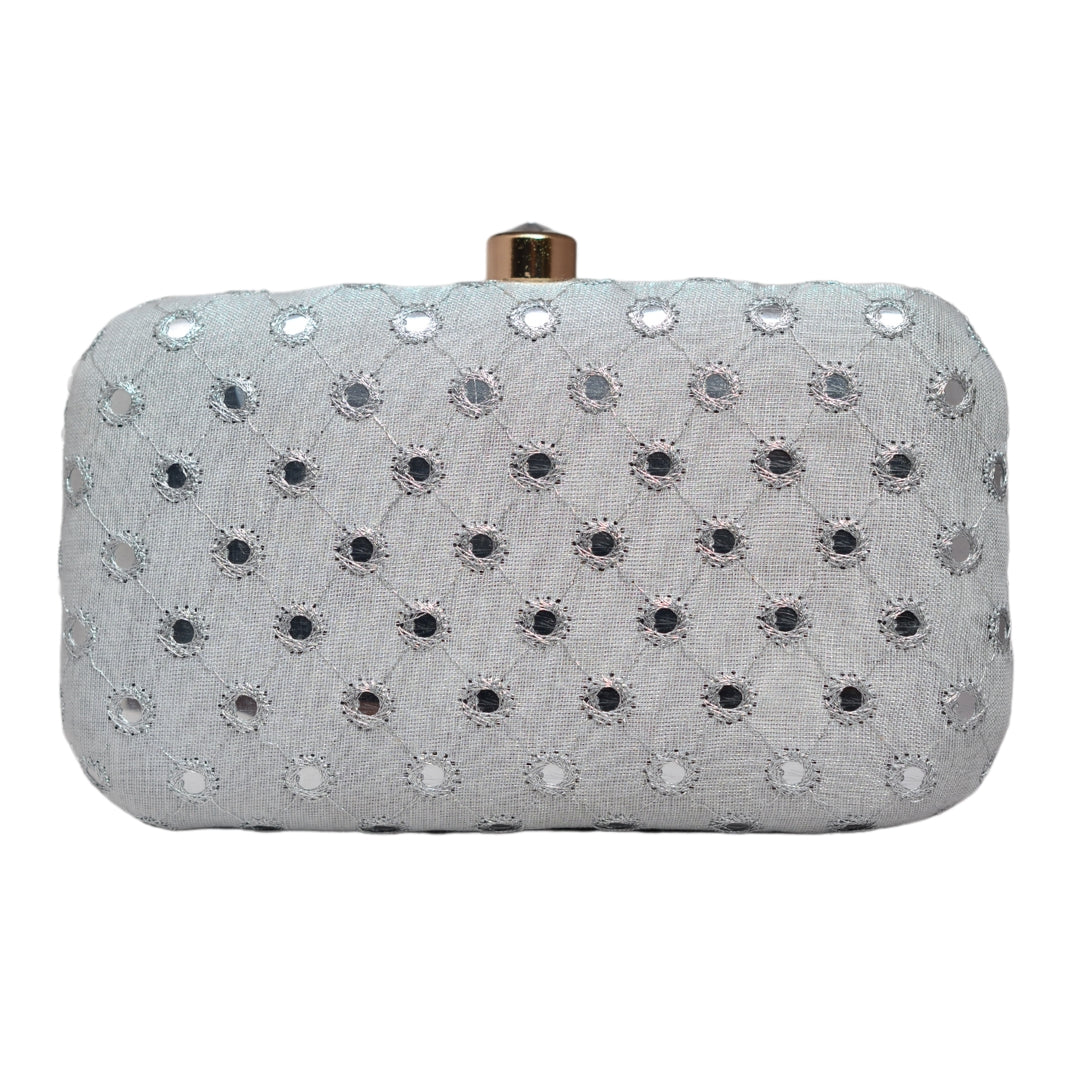 White Sequins Embroidery Clutch