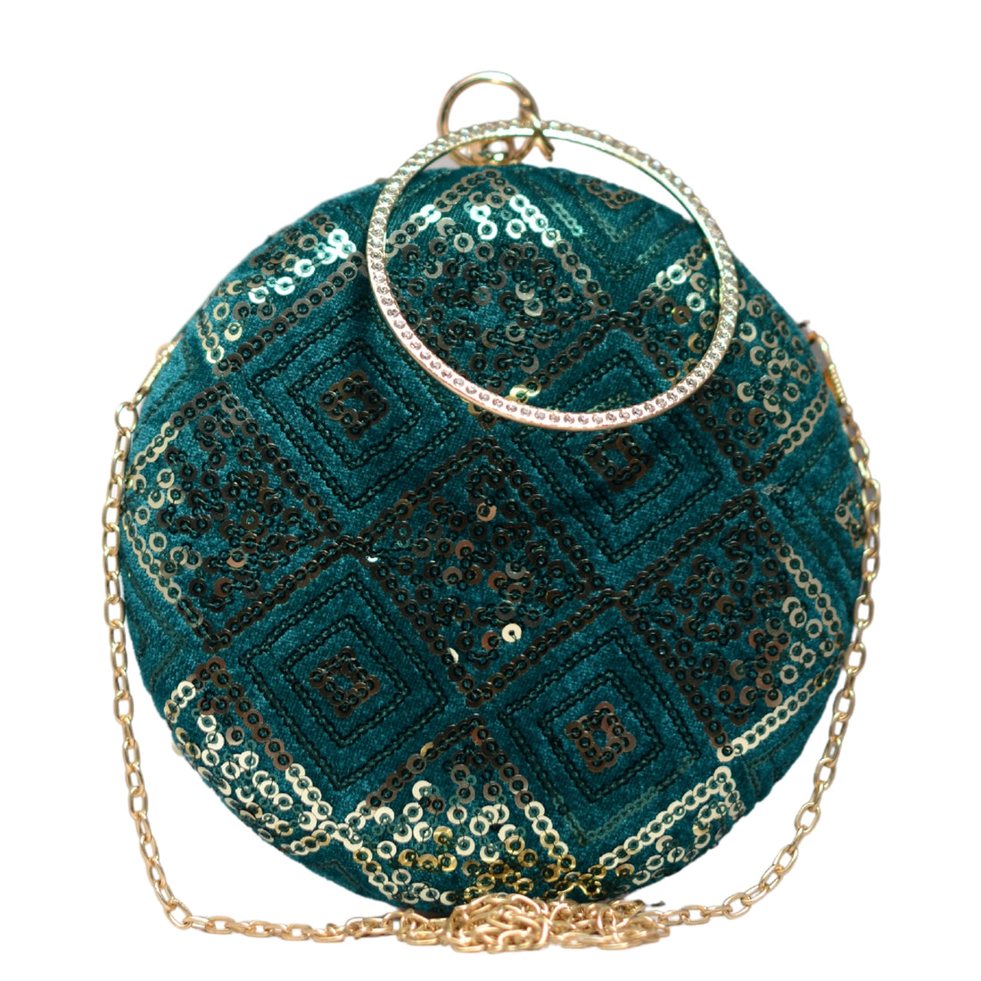 Sea Green Embroidery Round Clutch