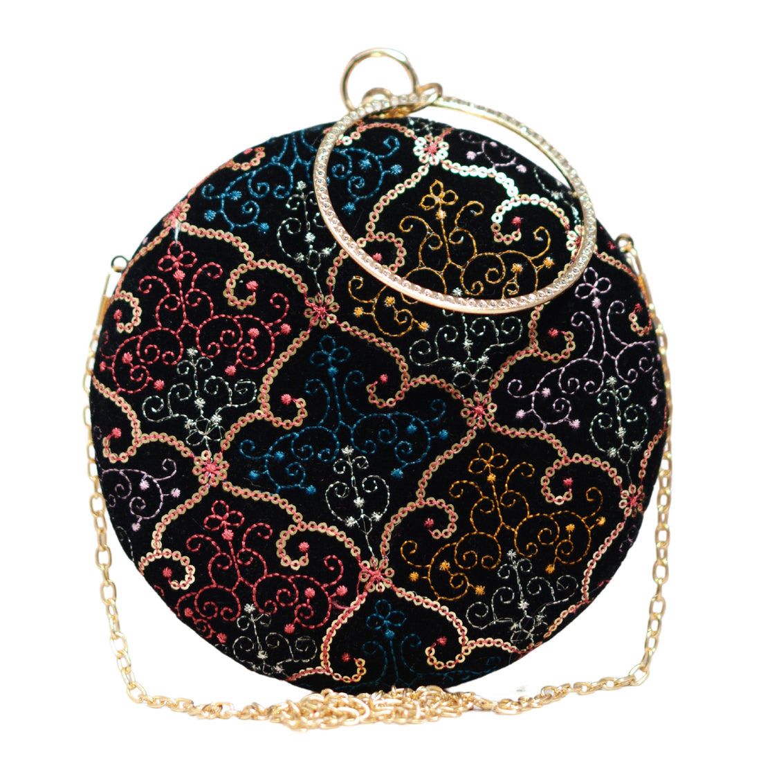 Multicolour Sequin Embroidery Round Clutch