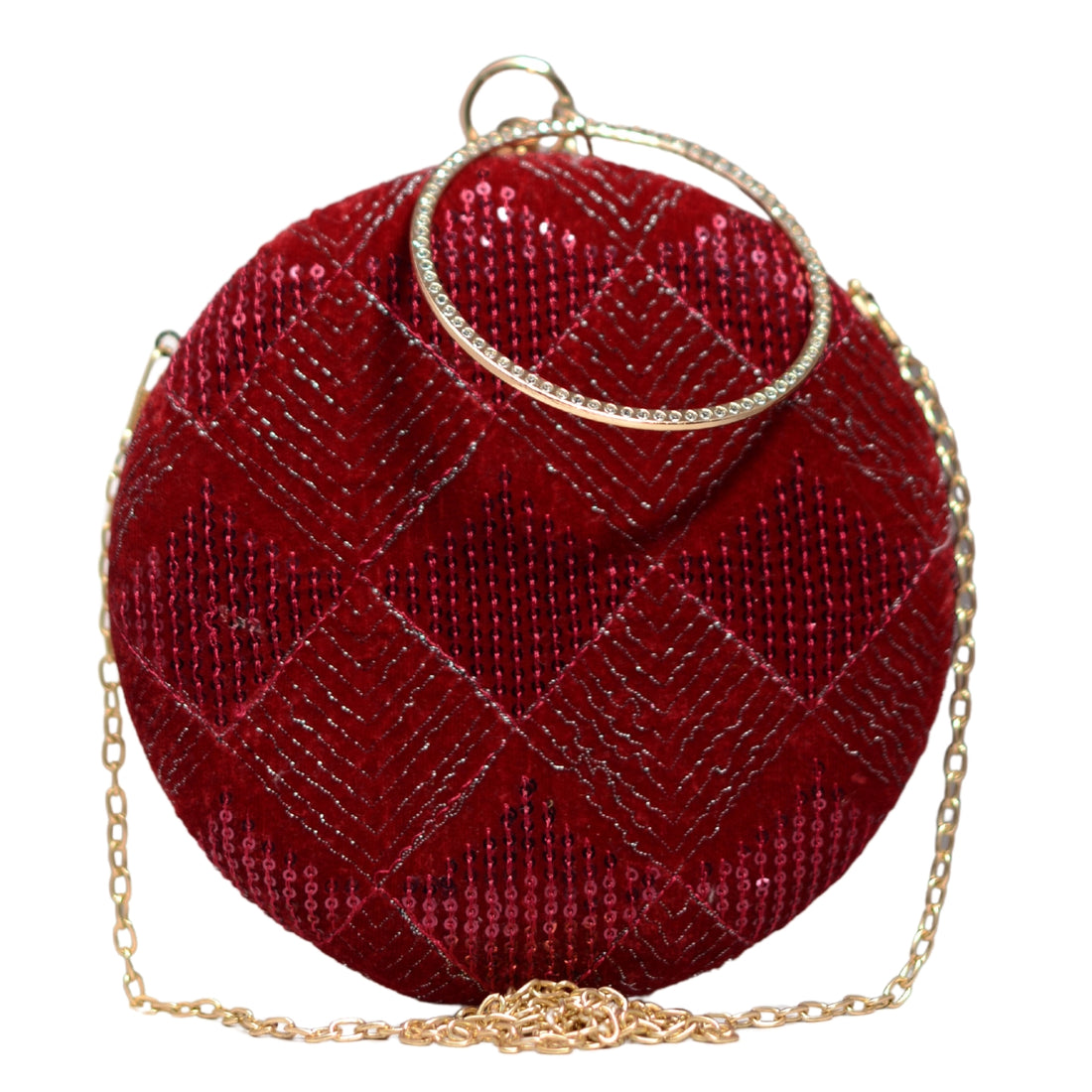 Red and Silver Embroidery Round Clutch