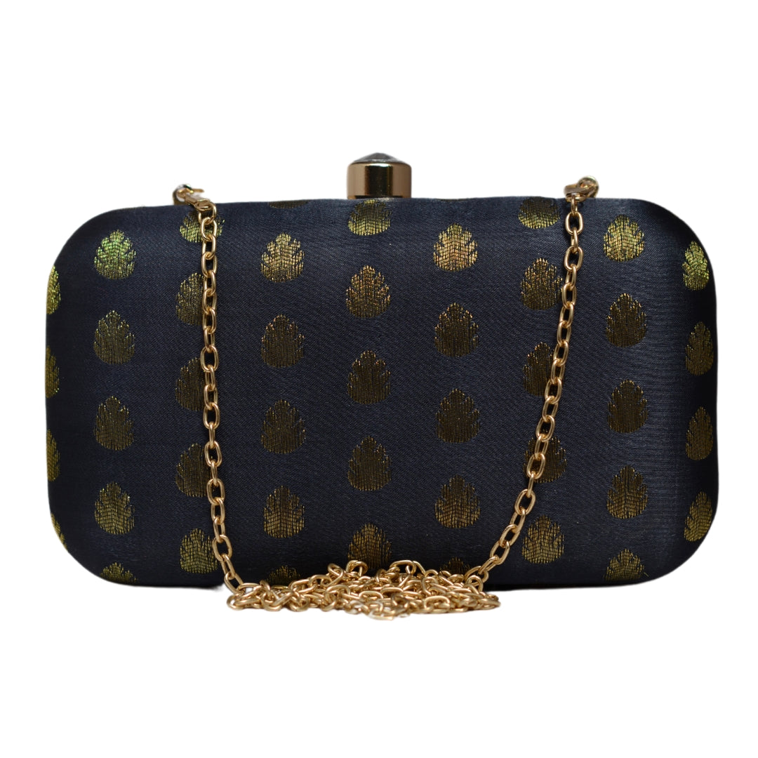 Black Brocade Fabric Clutch