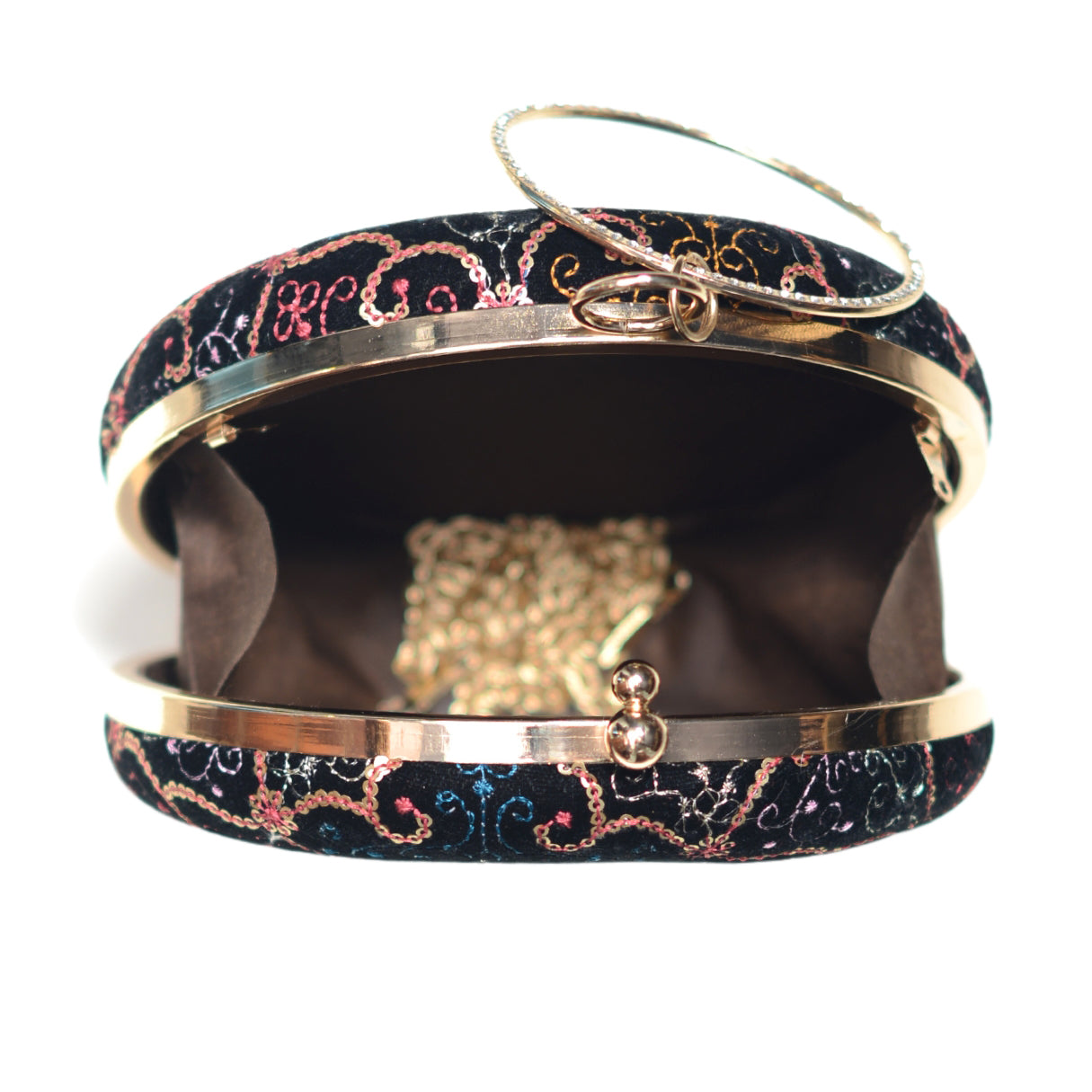 Multicolour Sequin Embroidery Round Clutch