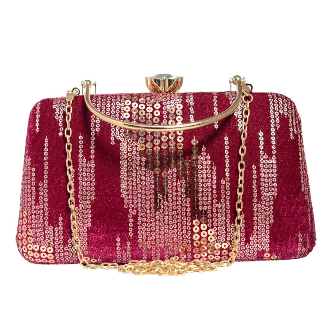 Maroon Sequins Embroidery Party Clutch