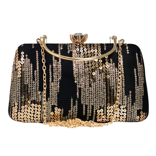 Black Sequins Embroidery Party Clutch