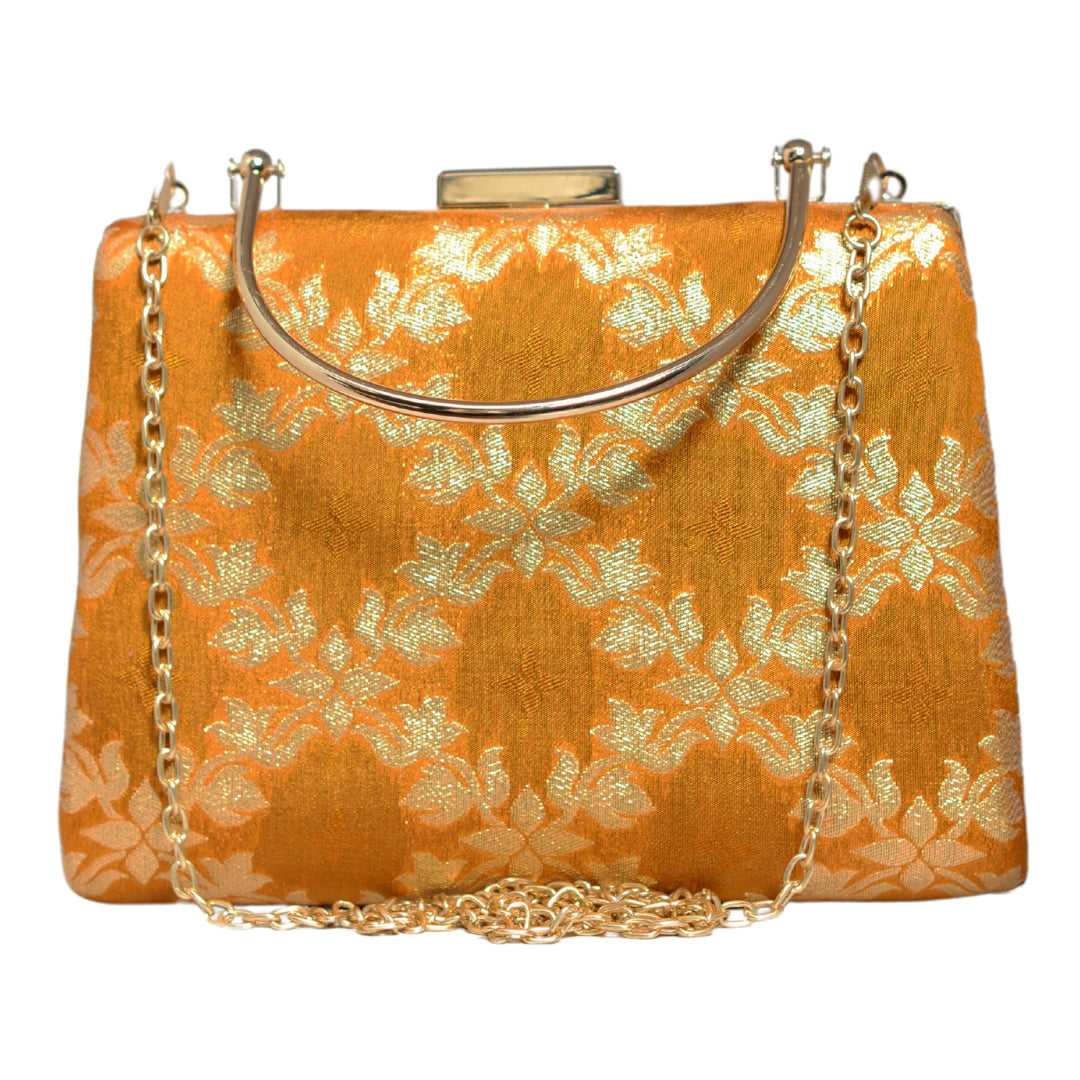 Mustard Yellow Brocade Fabric Clutch