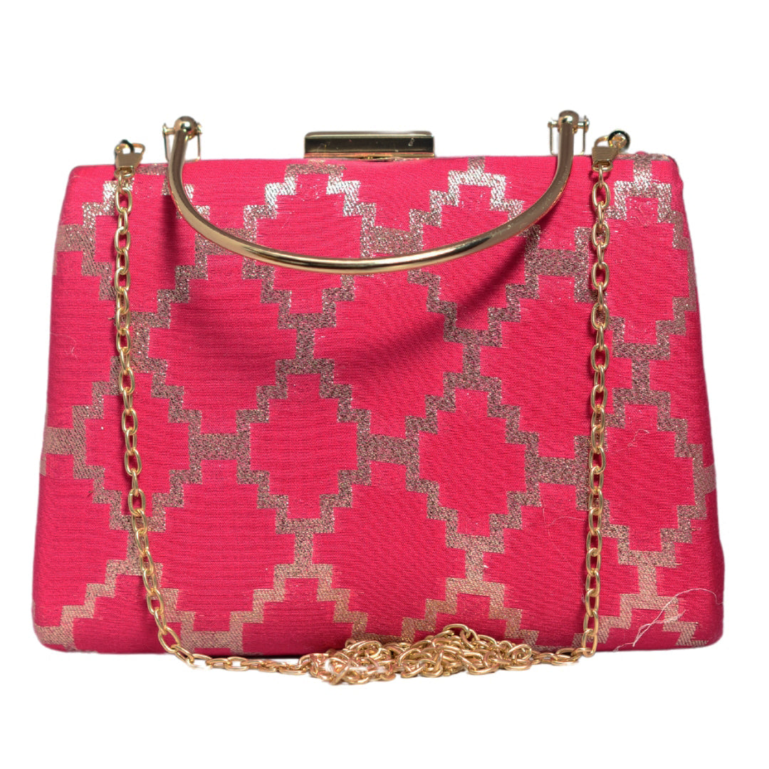 Magenta Pink Brocade Fabric Clutch