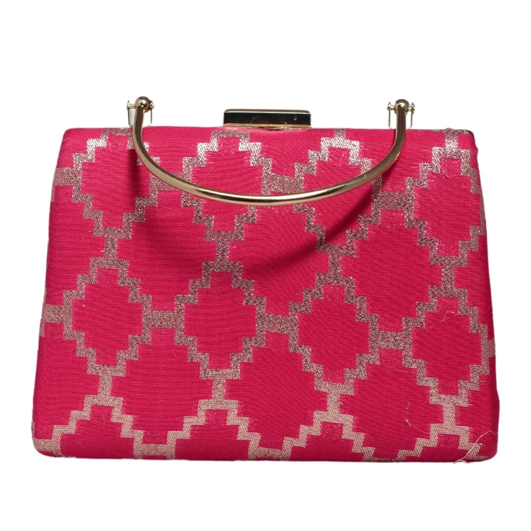 Magenta Pink Brocade Fabric Clutch