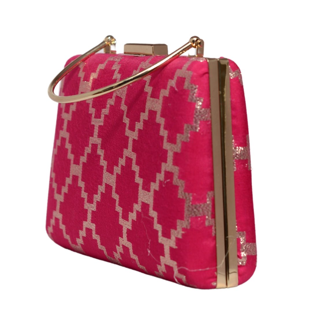 Magenta Pink Brocade Fabric Clutch