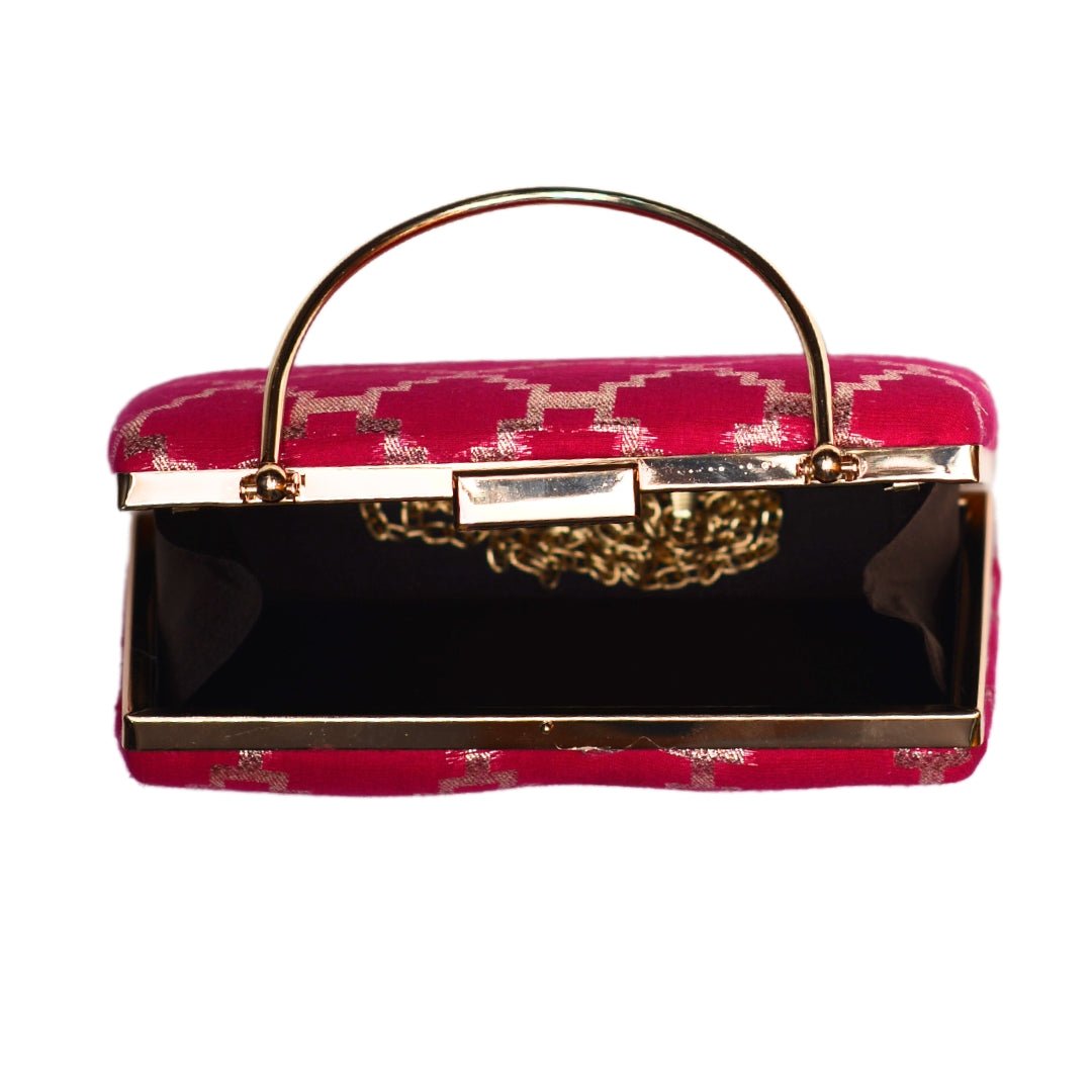 Magenta Pink Brocade Fabric Clutch
