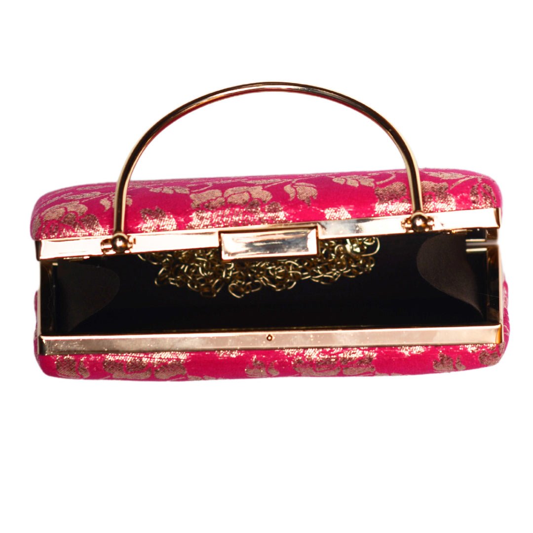 Pink And Golden Brocade Fabric Clutch
