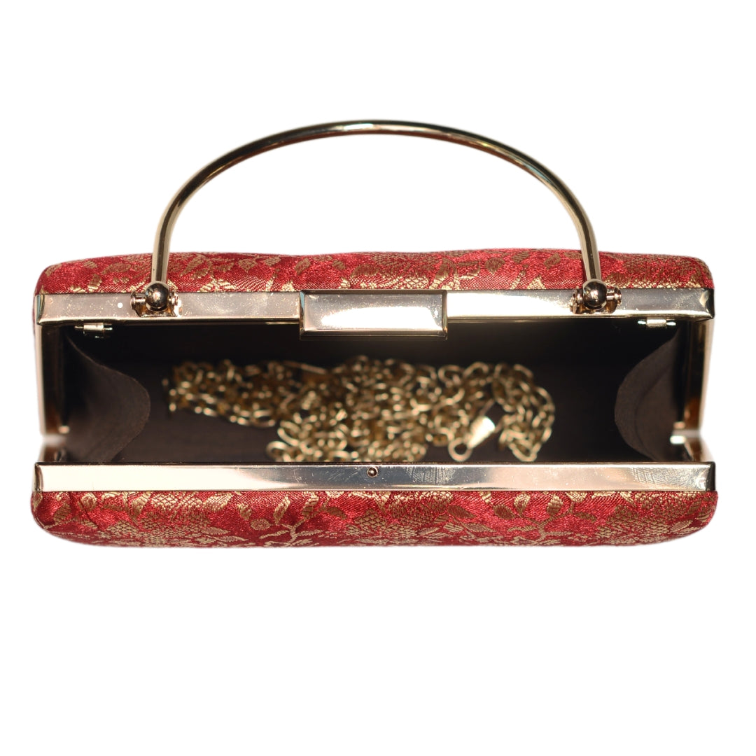 Red And Golden Brocade Fabric Clutch