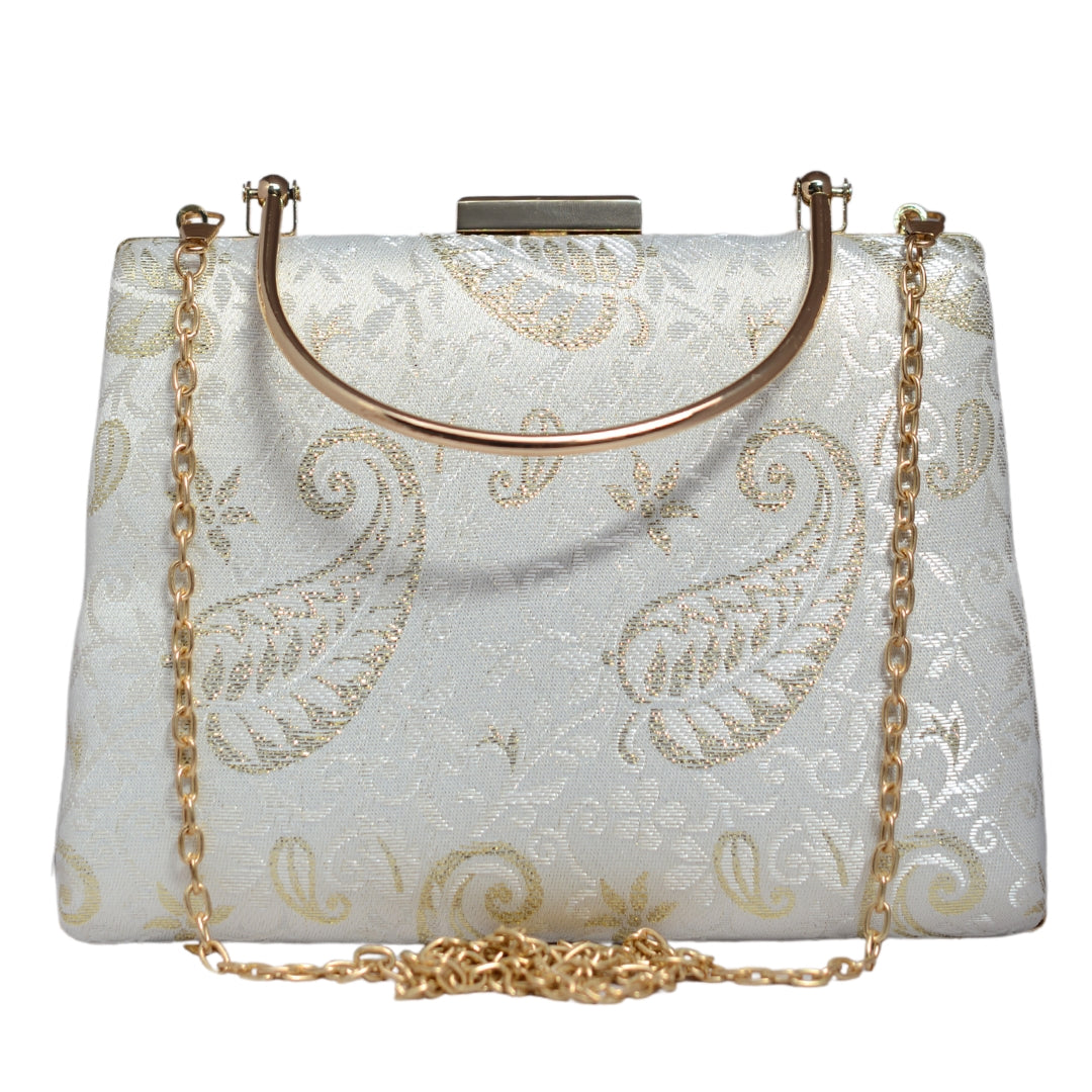 White Brocade Fabric Clutch