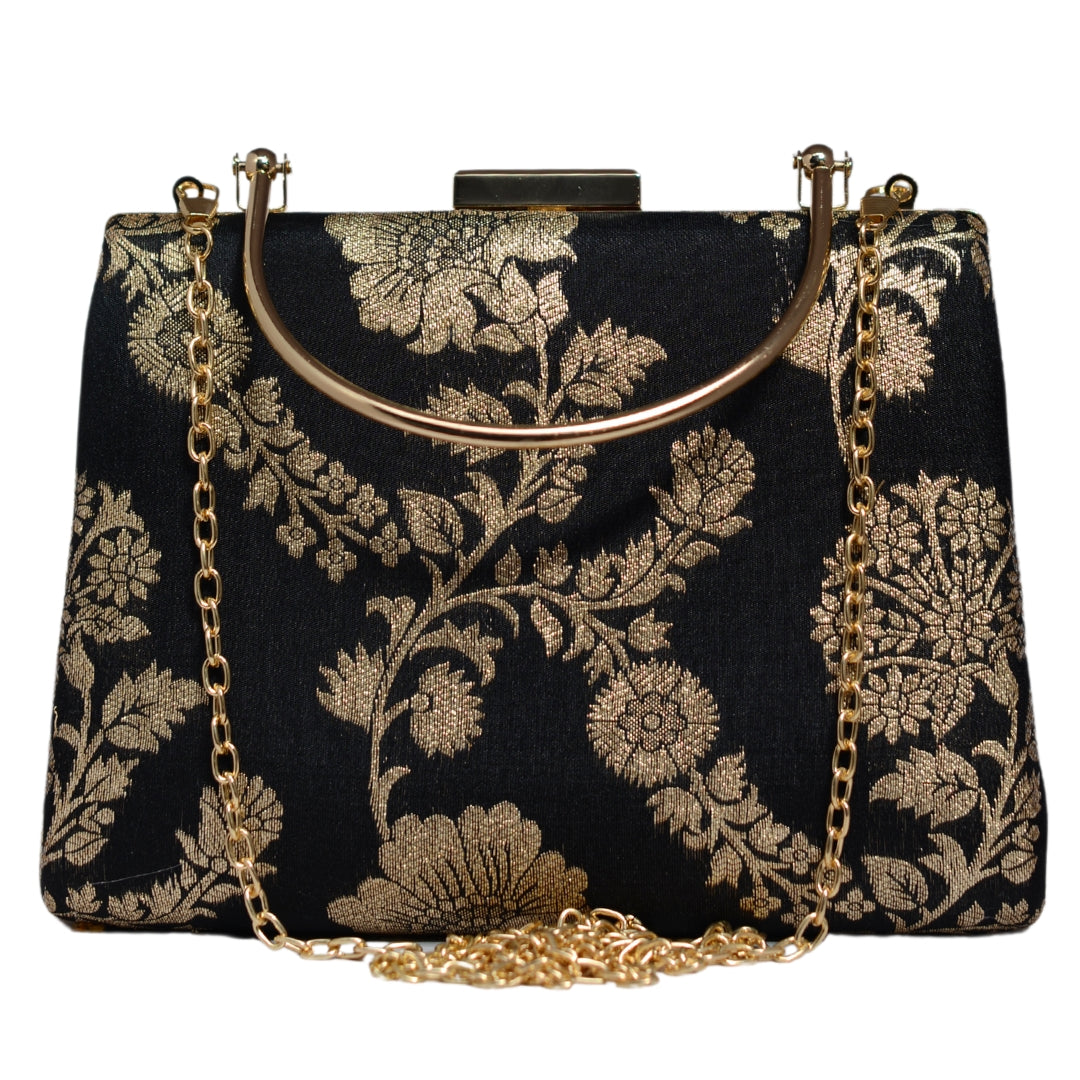 Floral Printed Brocade Fabric Clutch