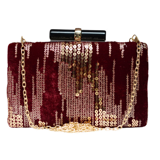 Maroon Sequins Fabric Embroidery Clutch