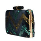 Green And Golden Sequin Zigzag Embroidery Clutch