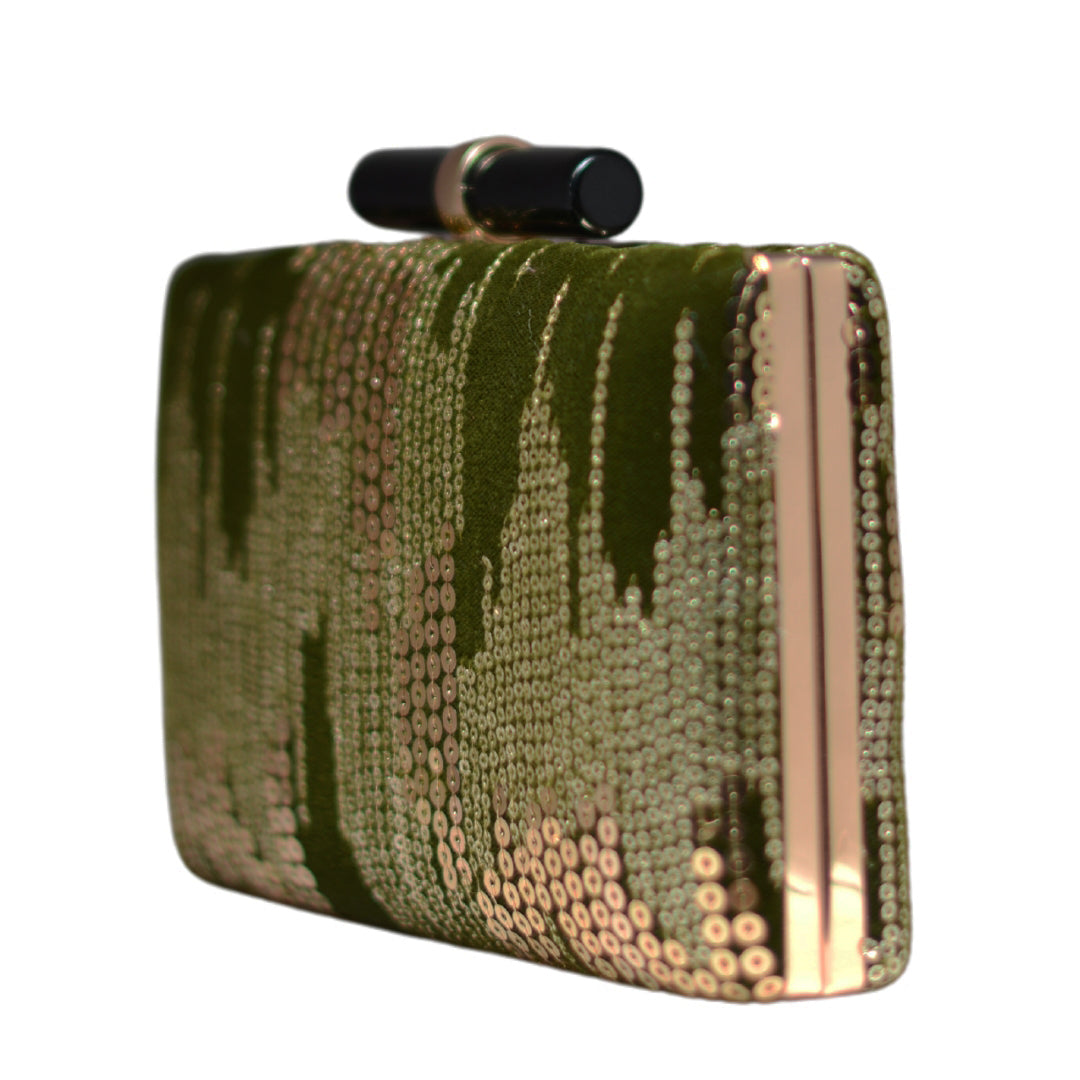 Olive Green Sequins Embroidery Clutch
